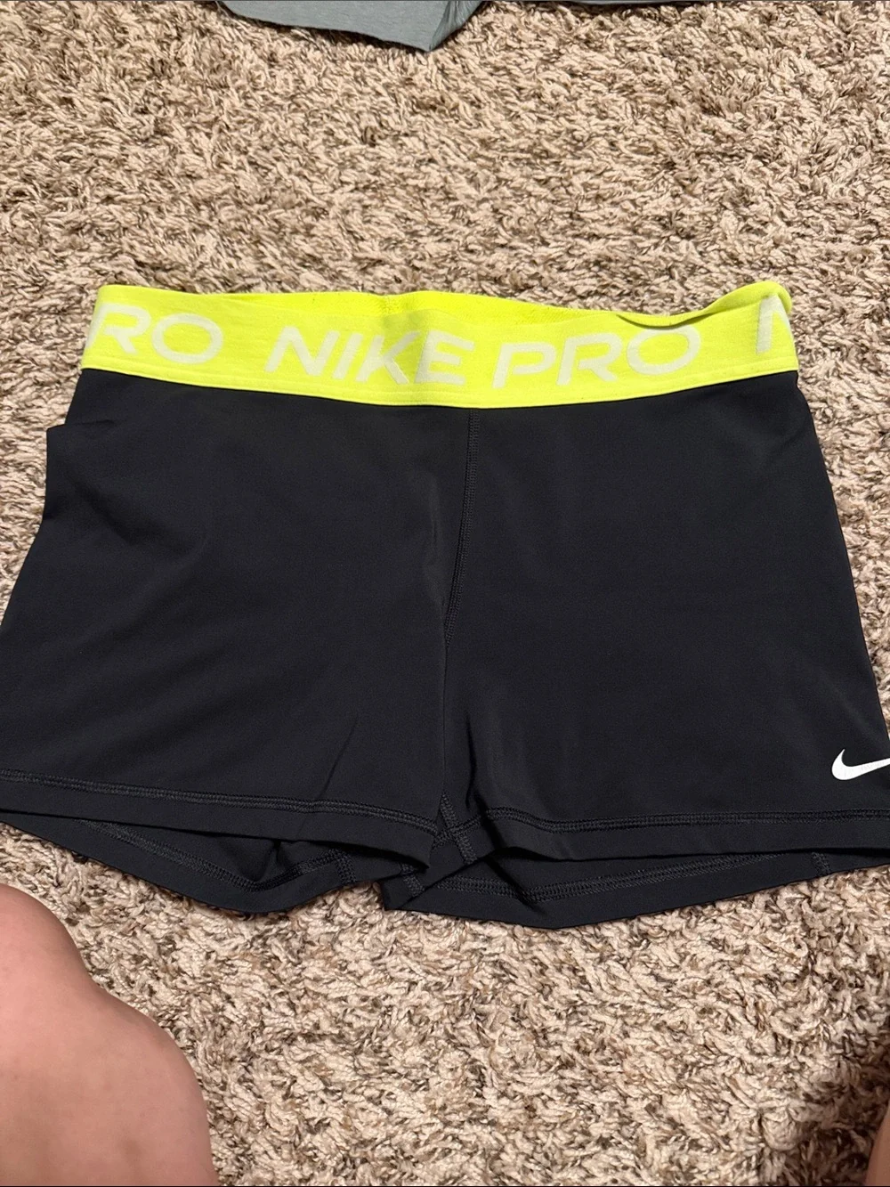Nike Women's Black Bike Shorts with Neon Yellow Waistband
